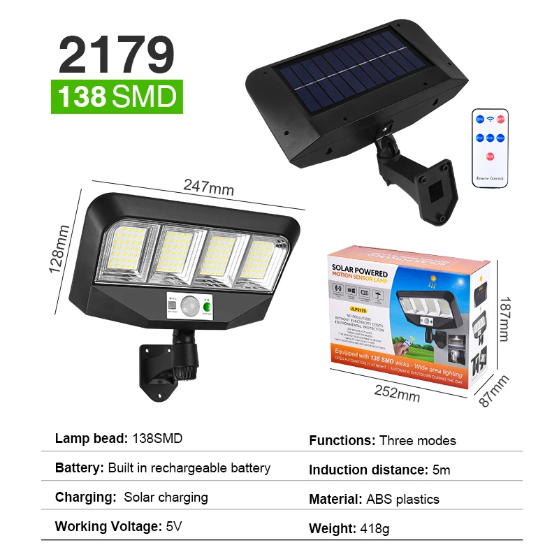 

138/160 Solar Led Light Outdoor Waterproof PIR Motion Sensor Lamp Park Courtyard Split Type Street Lamp Garden Sunlight Lighting