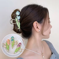 new tulip hair claw flower grace shark clip headdress vintage ponytail claw clip trendy sweet hair clip for girl hair jewelry