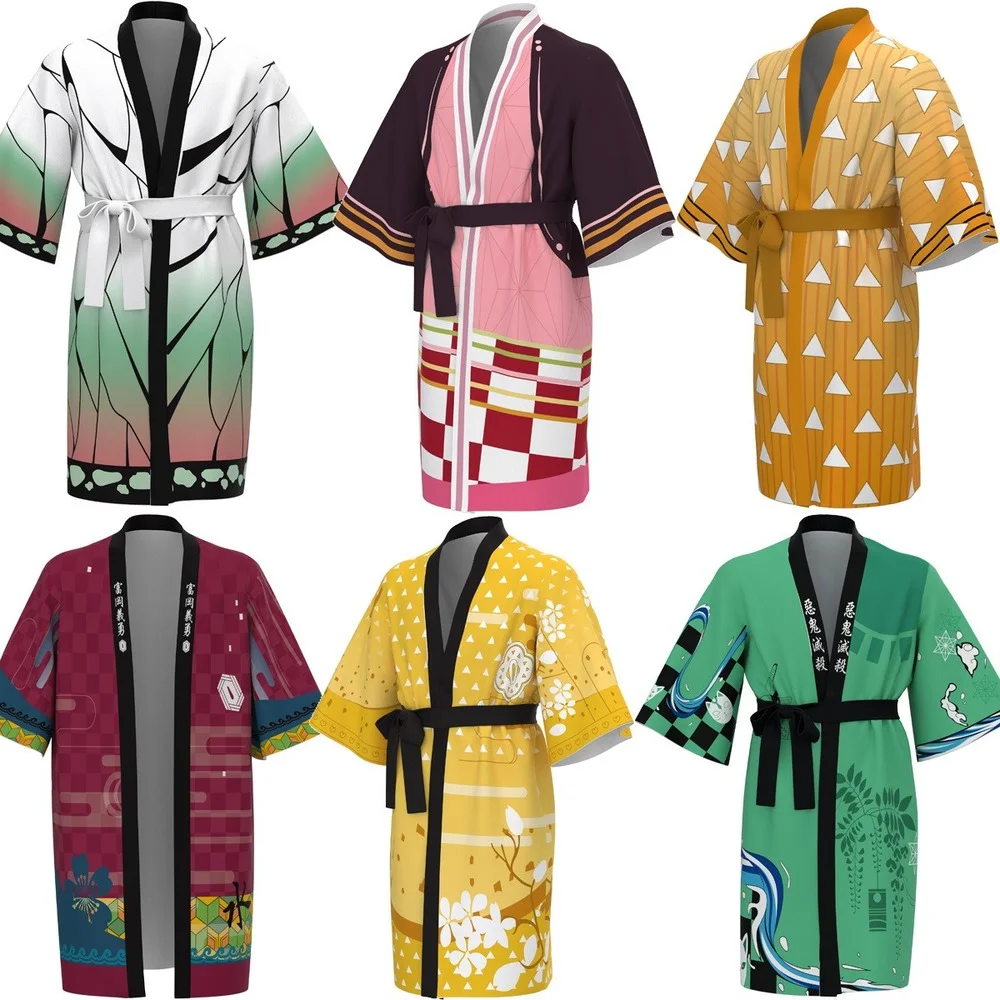 

Demon Slayer Anime Yuori Kimono Jacket Kammon Tanjiro Set Bathrobe Cloak Pajamas