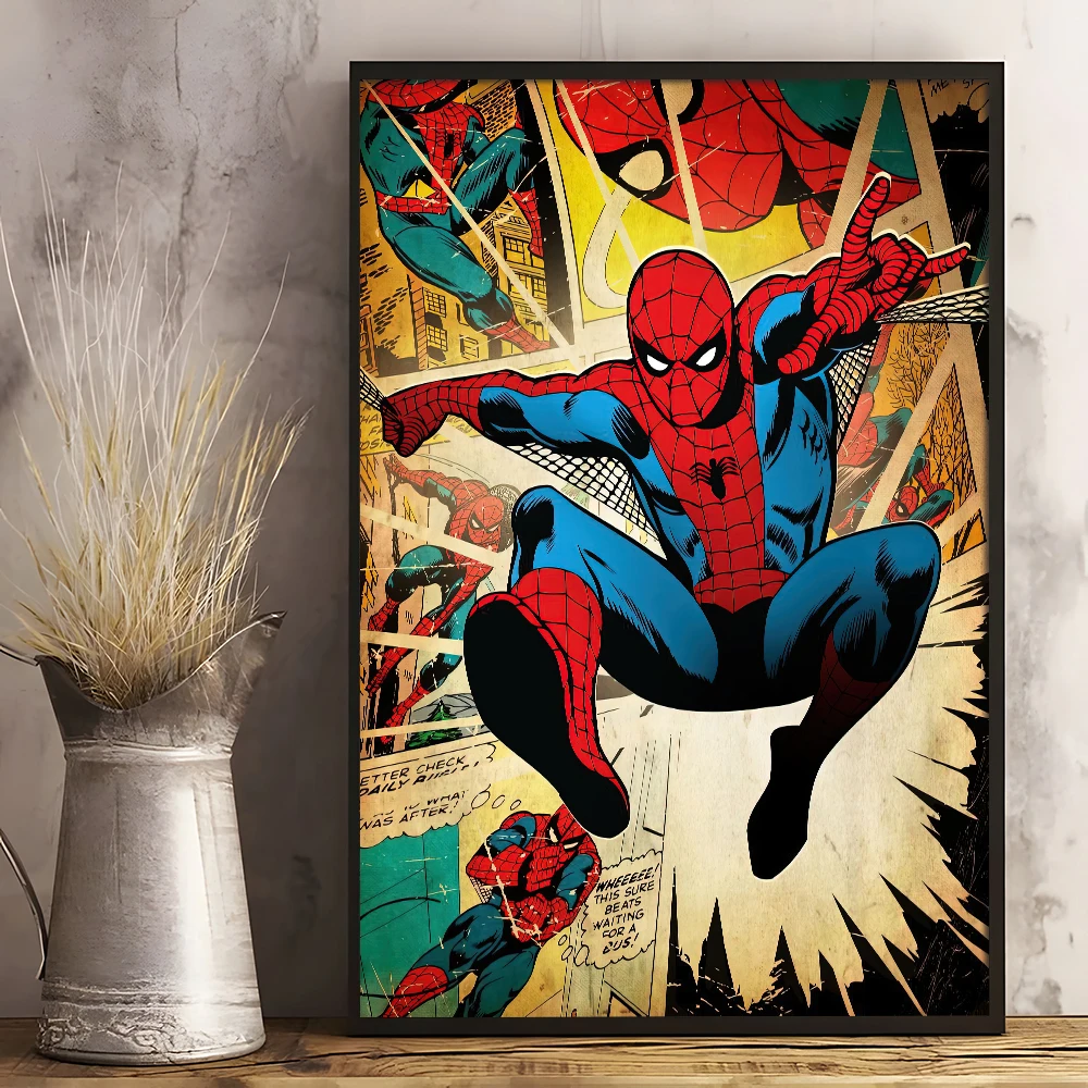 Винтажные настенные художественные постеры MINISO с героями фильмов Marvel, Мстители, Человек-паук, железный человек, Халк, Тор, домашний декор для комнаты, холст
