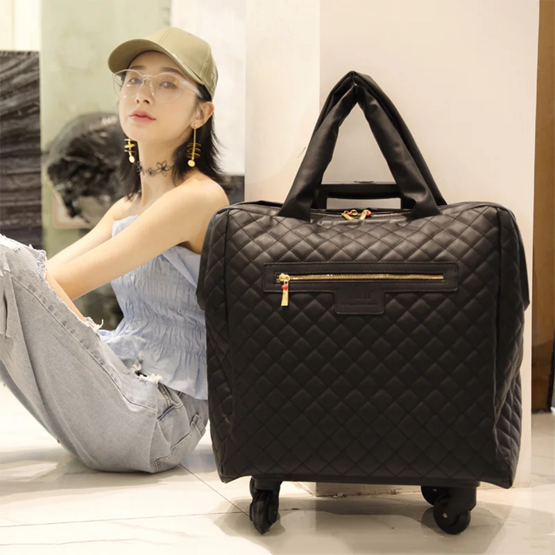 Women's suitcase 100% PU light portable travel trolley bag small rolling luggage female brand boarding 18 inch handbag