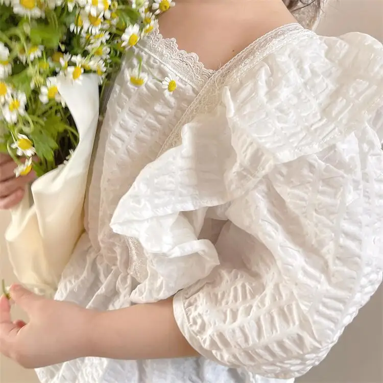 Олень jonmi 2022 летние кружевные блузки с оборками для маленьких девочек Детские