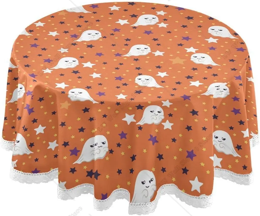 

Круглая скатерть для Хэллоуина, милая цветная белая кружевная скатерть для дома, кухни, пикника, декор для стола, 60 дюймов