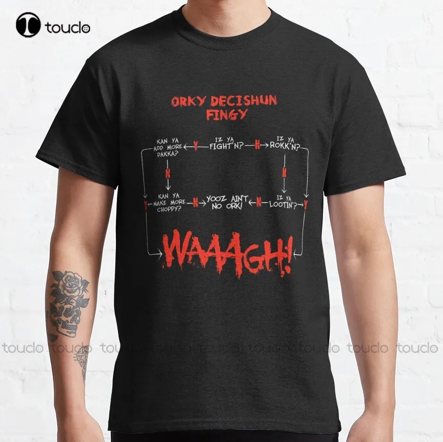 

Ork Waagh Таблица выбора (Decishun Fingy!) Классическая футболка для тренировок для мужчин на заказ Aldult Подростковая унисекс модная смешная Новинка