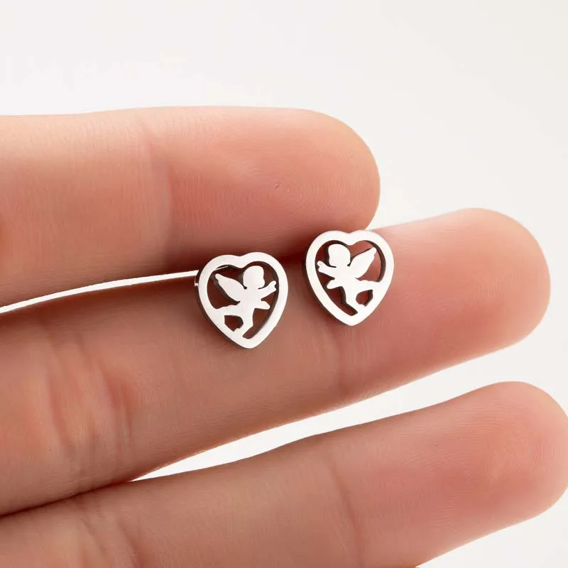 

Stainless Steel Sweet Personality Girl Angel Stud Earrings Wings Angel Hollow Fashion Pendant Earrings Ladies Earrings Gift