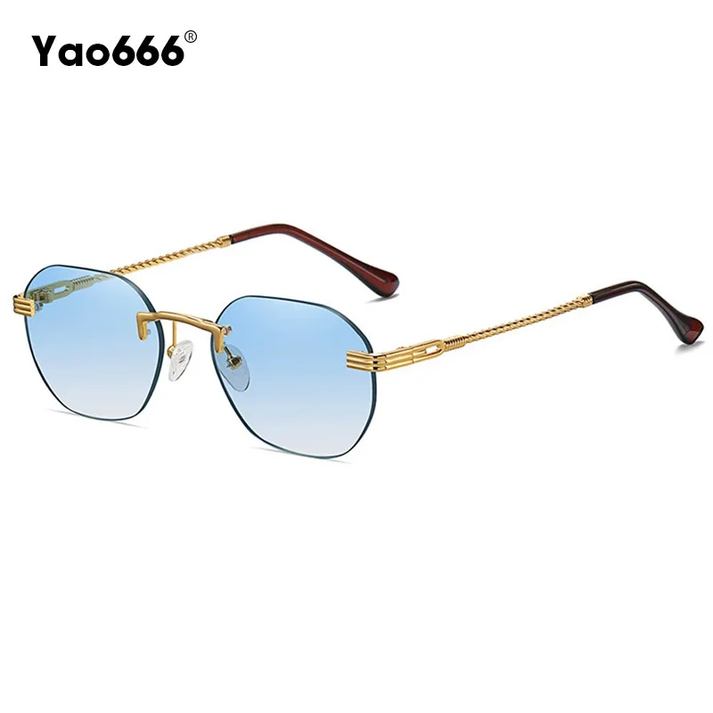 

Коричневые безрамочные золотые металлические женские солнцезащитные очки, зеркальные линзы, синие модные солнцезащитные очки для мужчин UV400, лето 2023