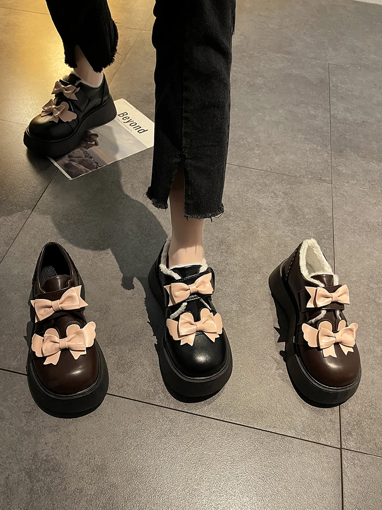 

Women Shoes Autumn Female Footwear Oxfords Modis Clogs Platform All-Match Bow-Knot Fall Dress Leather Winter 2022 Creepers New