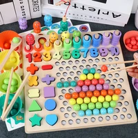 wooden childrens fine movement clip beads educational toys early education multi function 13 in one digital board shape