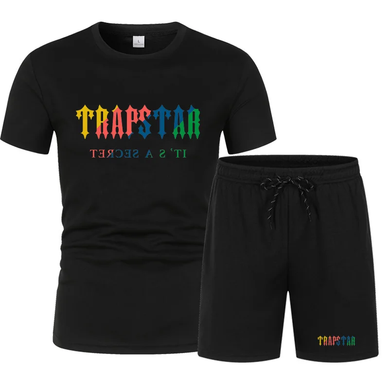 

2022 Trapstar Gedrukt Tweedelige Mannen Merk Polyester Korte Mouw T-shirt + Shorts Casual Sport Toevallige Set