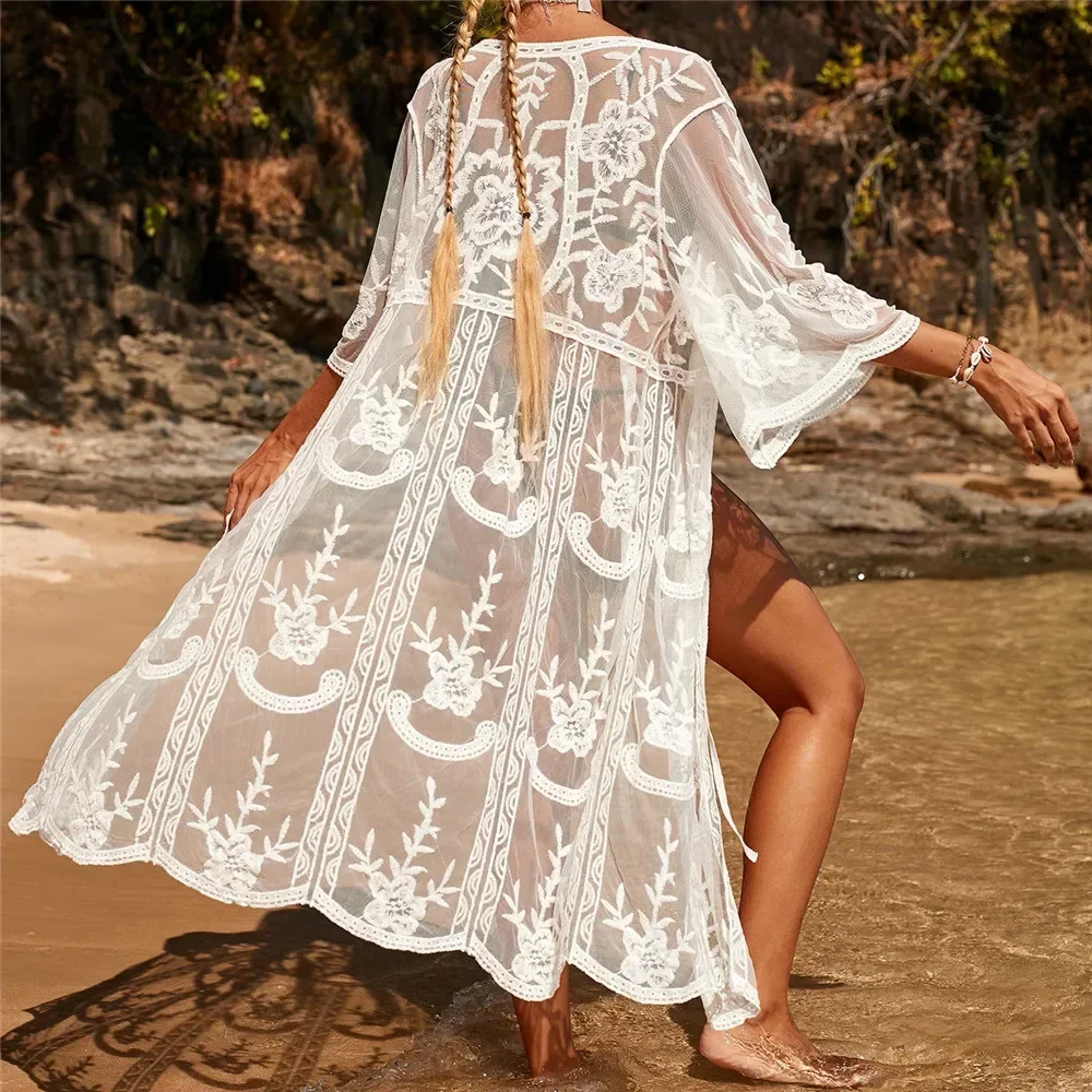 Белое пляжное платье для беременных фотосъемки длинный кружевной кардиган