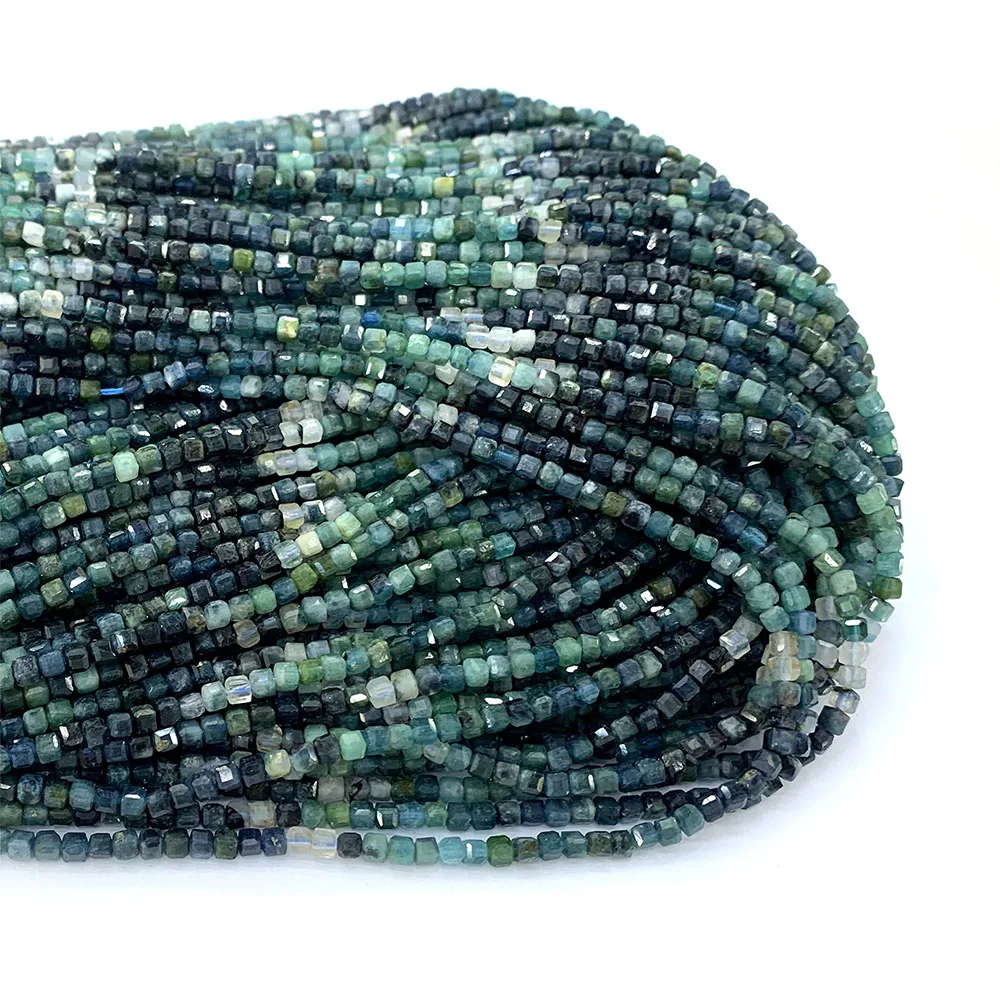 Veemake Натуральный Синий Турмалин край кубик граненые маленькие ювелирные изделия