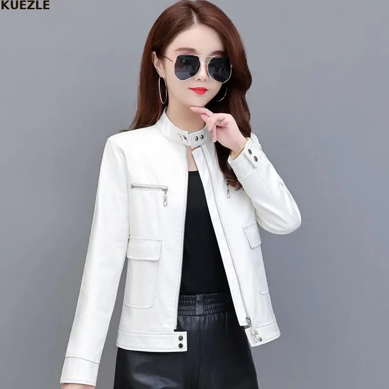 

Miss Top New Large Size 3XL 4XL White Leather Jacket Women Coat 2022 Autumn Fashion Motorcycle Leather Clothing Female Outerwear