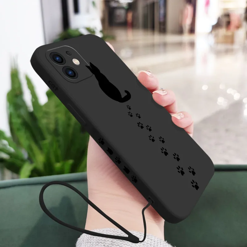 Cat Footprints Phone Case For Samsung Galaxy S23 S22 S21 S20 Ultra Plus FE S10 4G S9 S10E Note 20 10 9 Plus With Lanyard Cover