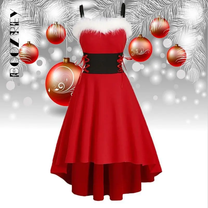 

BoozRey Christmas Dress Costume Plush Bunny Girl Sexy Performance Costume Sleeveless Suspender Irregular Dresses Y2k Clothes