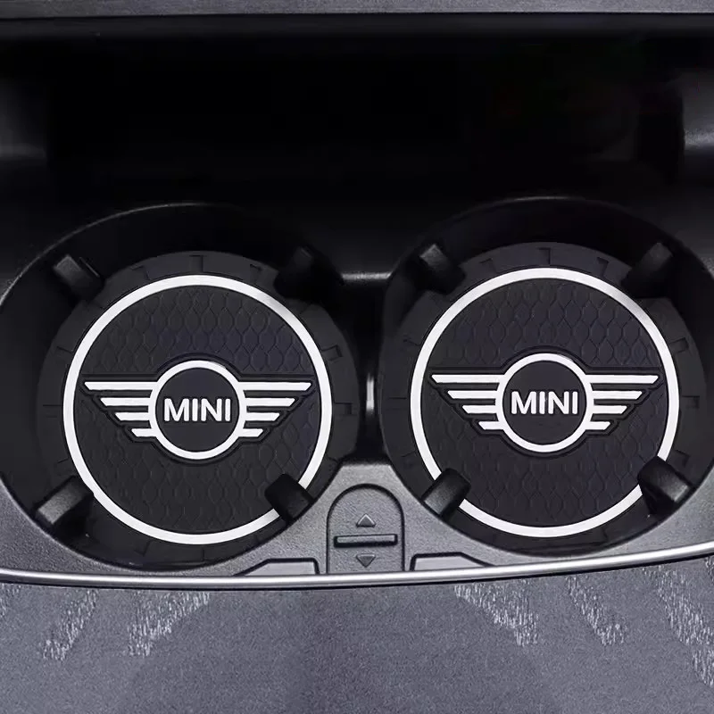 Фото 2 шт. противоскользящие коврики-подставки для подстаканников с логотипом BMW MINI Cooper R53 R52 R50 One JCW Clubman Countryman WORKS, аксессуары №1