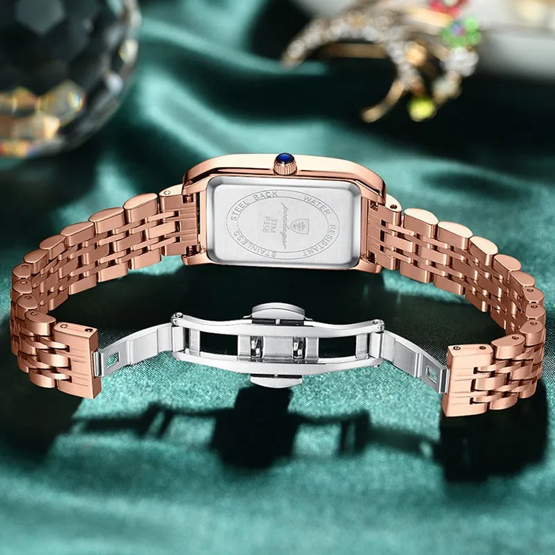 POEDAGAR High Quality Diamond Watch Top Brand Luxury Fashion Business Rectangle Waterproof Quartz Ladies Watches Stainless Steel