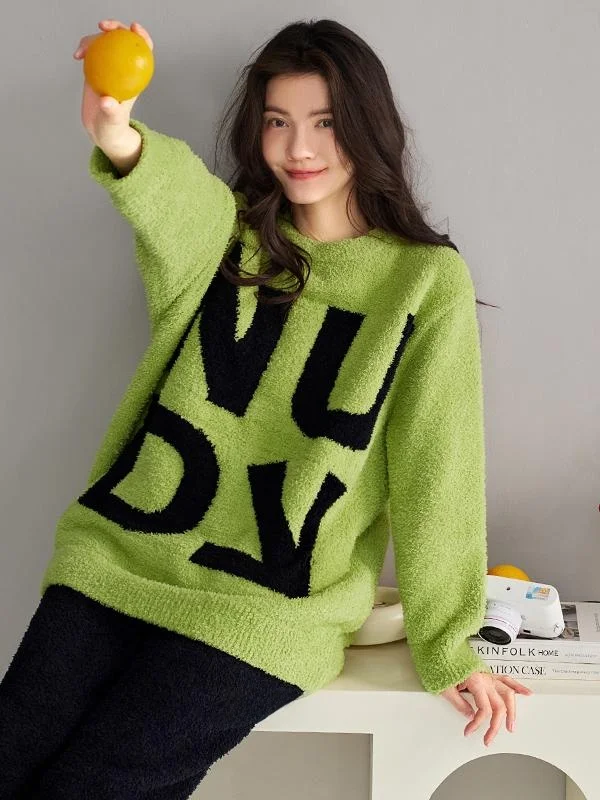 Фланелевые пижамы женские осенне-зимние полубархатные утолщенные флисовые