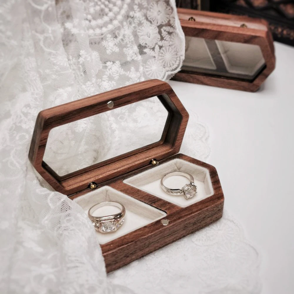 Wooden Clear Lid Jewelry Box Double Grid Jewellery Case Wedding Display Jewelry Storage Organizer Earring Ring Necklace Gift Box