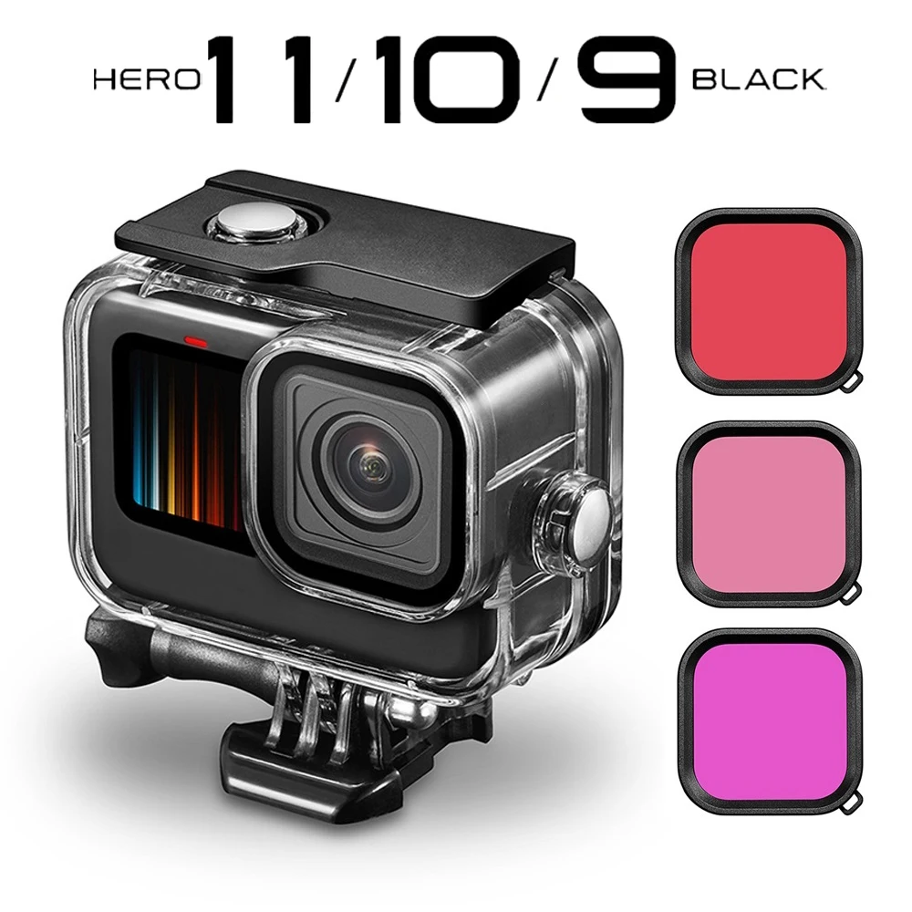 

Чехол для GoPro Hero 11 10 9, черный водонепроницаемый чехол для дайвинга, 60 м, аксессуары для GoPro 9, 10, 11