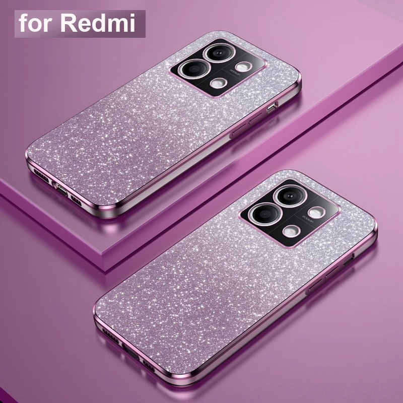 Блестящий чехол с градиентом для Xiaomi Redmi Note 13 12 Pro Plus 12s 12c 13c 11 10 9 8 прозрачный