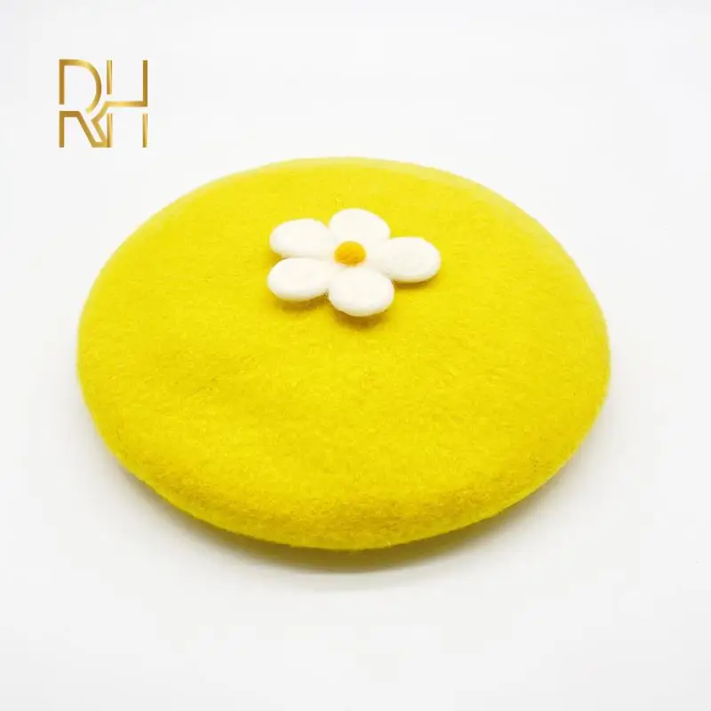 Женский шерстяной фетровый берет с цветами маргариток |