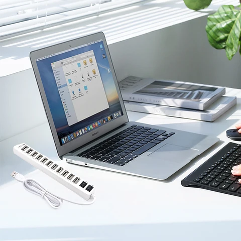 USB-концентратор, 12-портовый концентратор USB 2.0, мульти-разветвитель USB с адаптером питания для ЕС/США для ноутбуков Macbook Air