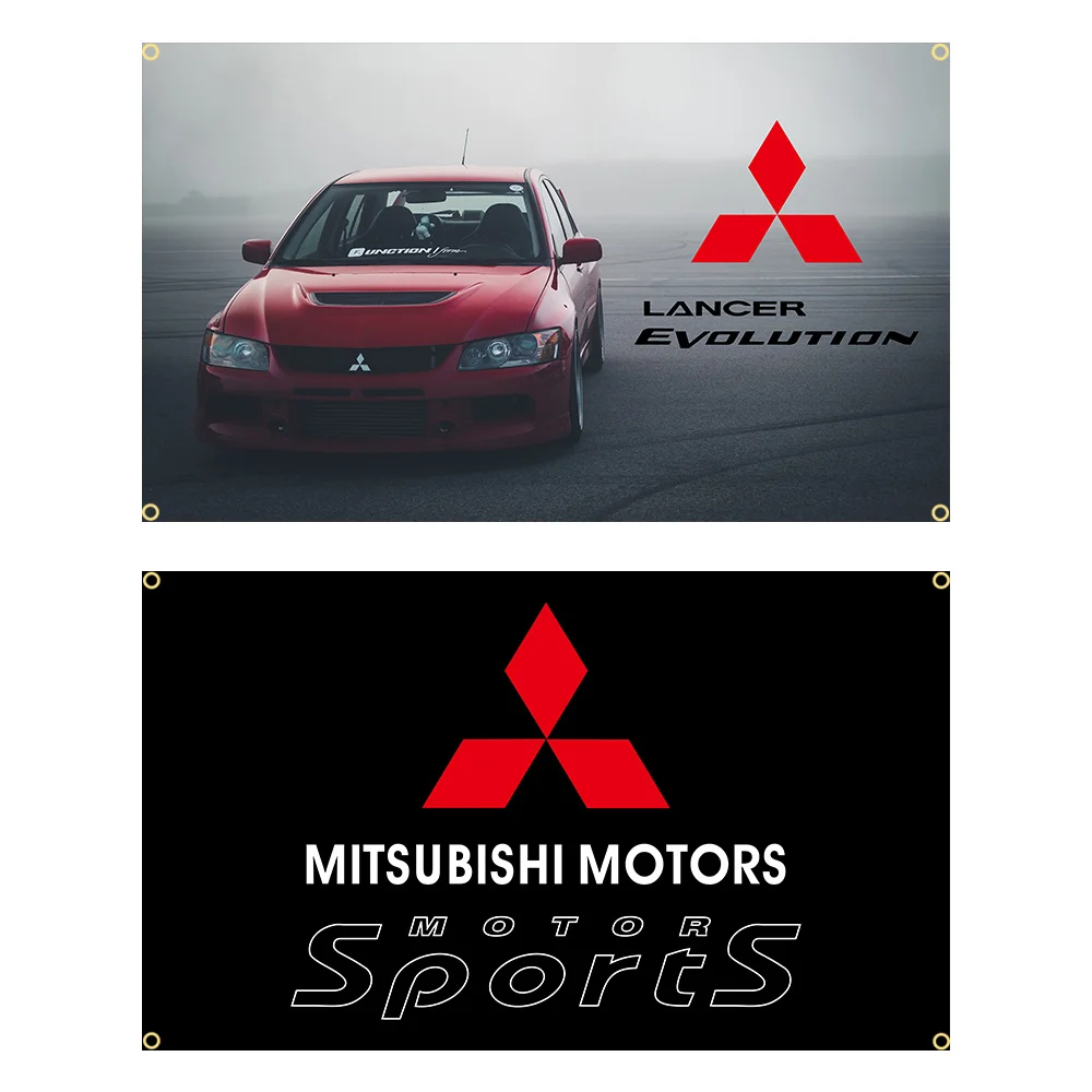 

90x150cm Mitsubishis Lancer Evolution Car Flag Polyester Printed Racing Auto Banner Garage or Outdoor For Decoration