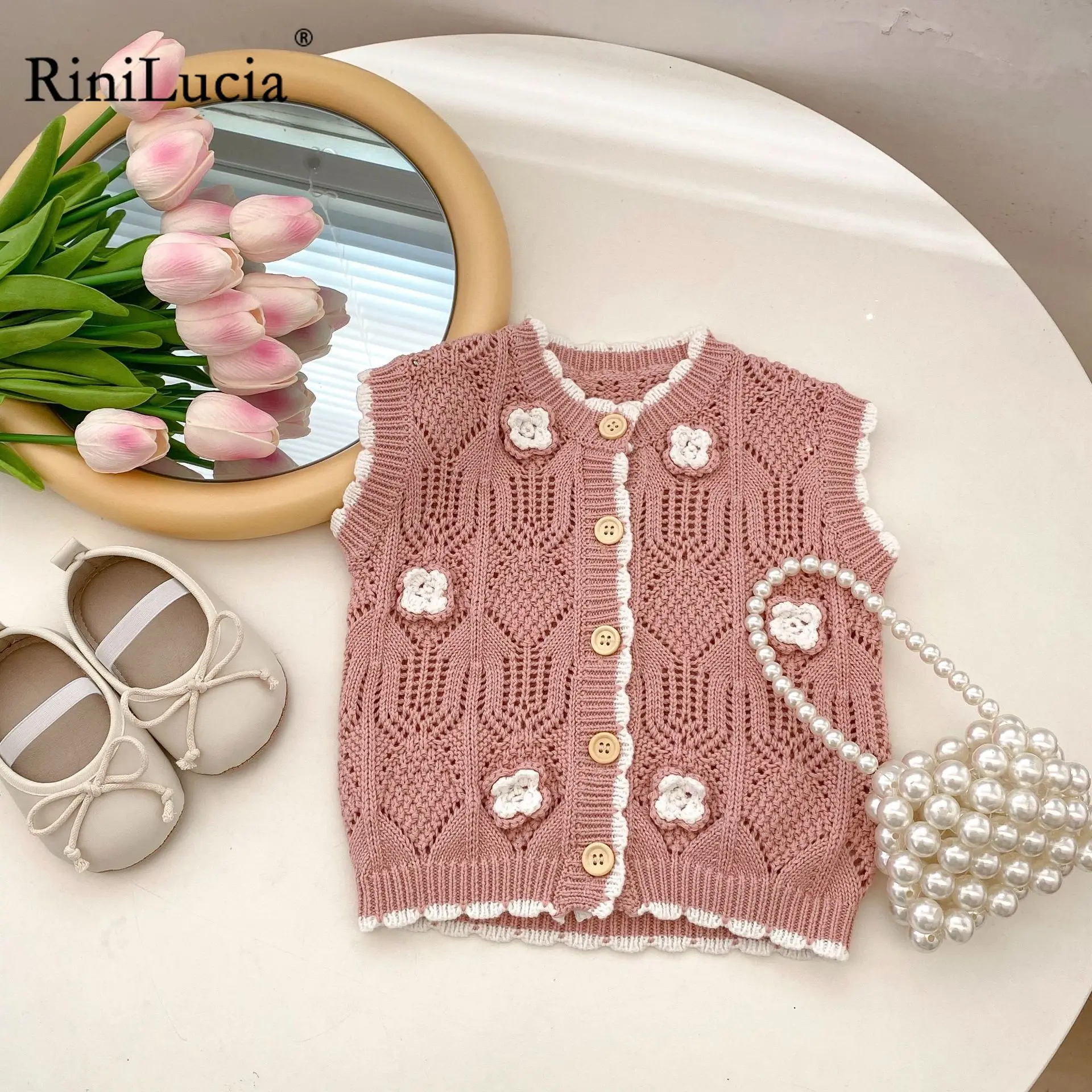 

Children Vest Kids Outerwear Waistcoats Sleeveless Floral Knitting Vest for Girl Autumn Kids Vests 2023 New Clothing