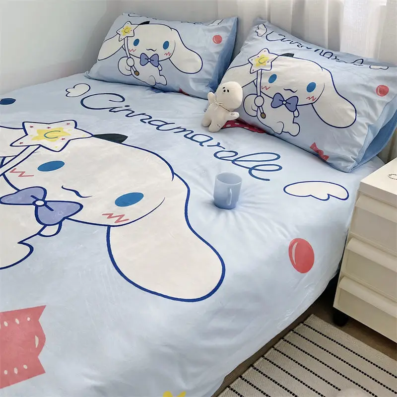

Sanrio My Melody Cinnamoroll (Bed Sheet + Pillowcase + Quilt Cover) Four-Piece Set of Student Dormitory Animation Plush Gifts