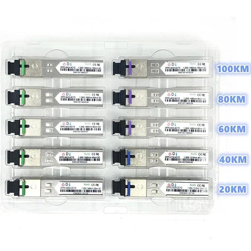 SC SFP Fiber optic module 1.25G 20/40/60/80/100KM 1310/1490/1550nm Single Optical compatible with Mikrotik Cisco