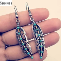 qeenkiss%c2%a0eg6190 fine%c2%a0jewelry%c2%a0wholesale%c2%a0fashion%c2%a0woman%c2%a0girl%c2%a0birthday%c2%a0wedding%c2%a0gift feather turquoise antique%c2%a0silver drop earrings
