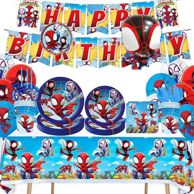 Spidey and His Amazing Friends Theme Birthday Party Decoration Spiderman Paper Cup Plate Tissue Gift Bag Baby Shower Kids Favors