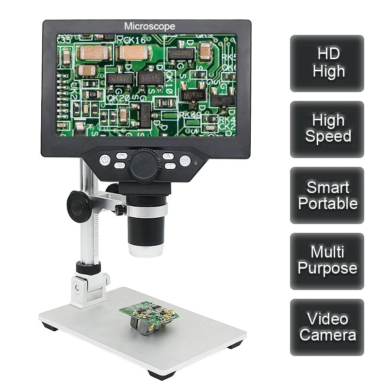 

1200X Microscope Digital Portable 7" LCD Video Microscope 12MP for Soldering Electronic PCB Inspection Continuous Zoom