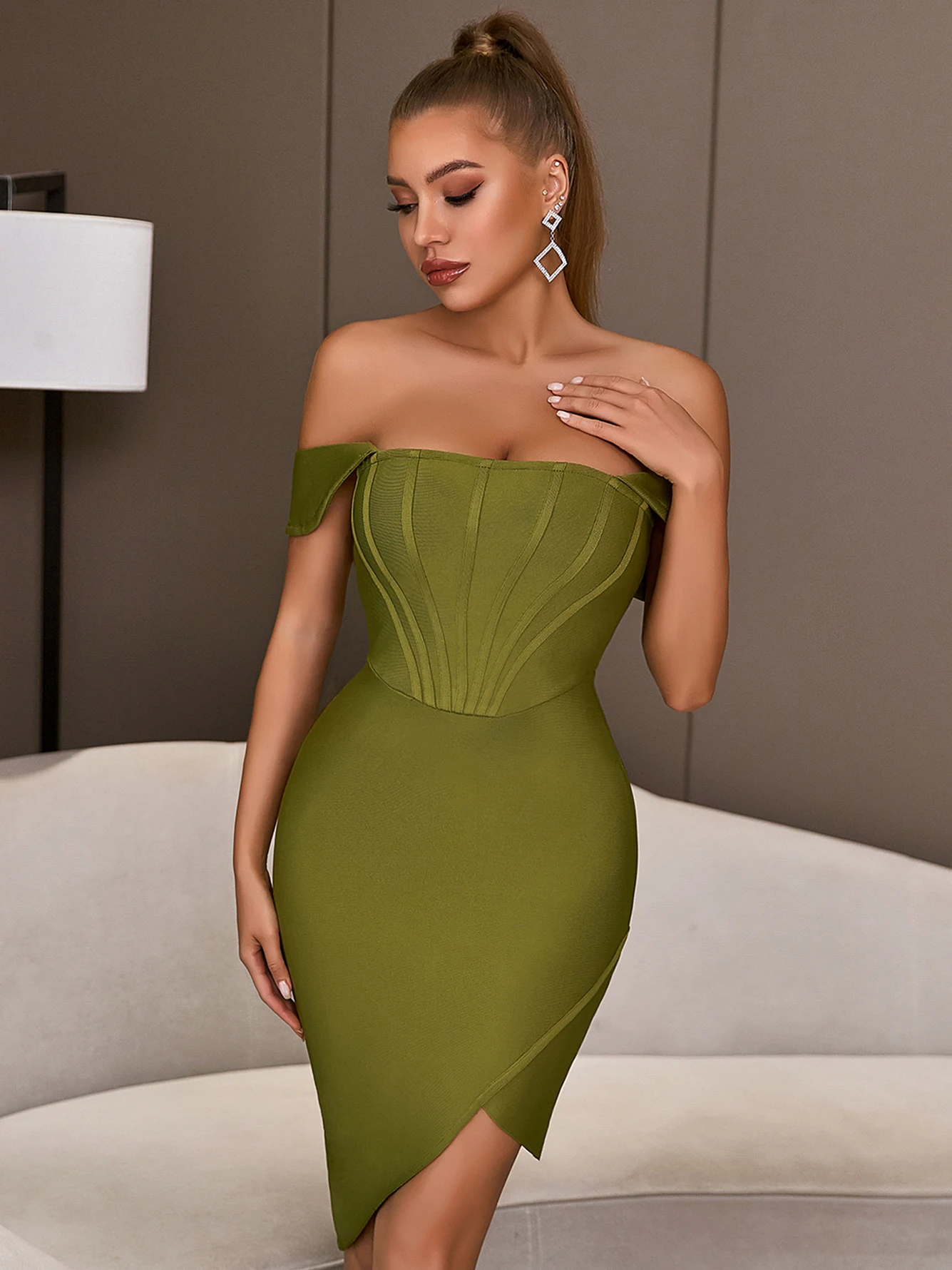 

Seamyla Mini Off Shoulder Bandage Dress For Women 2022 Summer Green Celebrity Evening Runway Club Party Bodycon Dresses Vestidos