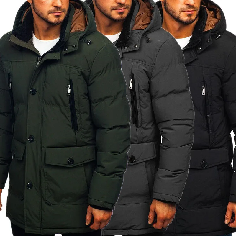 New Autumn and Winter Men's Cotton Jacket Casual Down Cotton Jacket Men's Thick Cotton Jacket Solid Color Hooded Men's Jacket