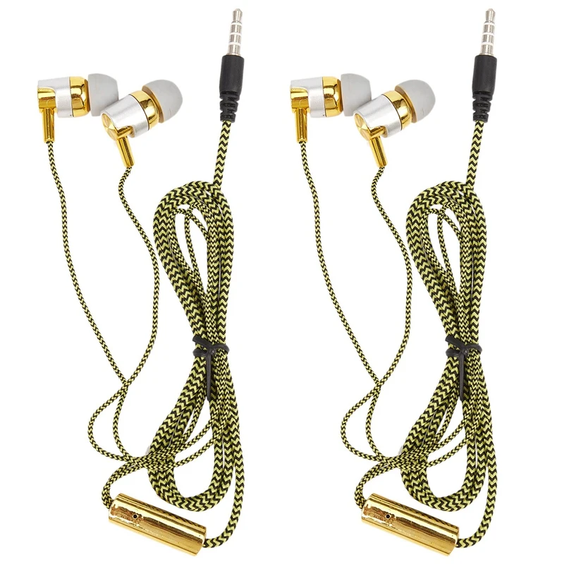 

2X H-169 3.5Mm MP3 MP4 Wiring Subwoofer Braided Cord, Universal Music Headphones With Wheat Wire Control(Golden)