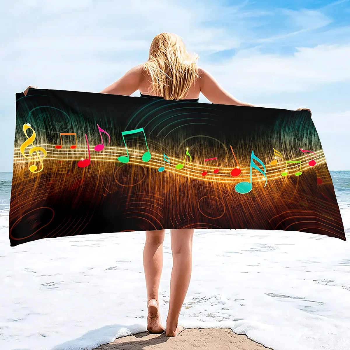 

Music Notes Sand Free Beach Towels Absorbent Bath Towels Large Hand Towels Quick Dry Pool Towels for Swimming Bathroom Pool