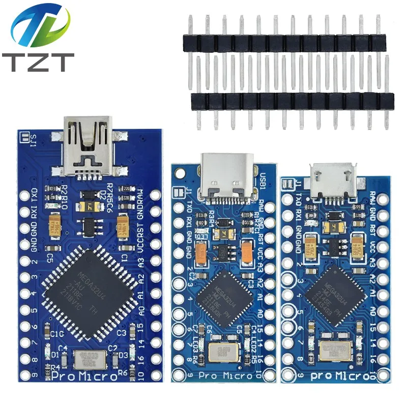 TZT Pro Micro ATmega32U4 5 в 16 МГц Замена ATmega328 для Arduino Mini с 2-рядным штырьковым разъемом Leonardo