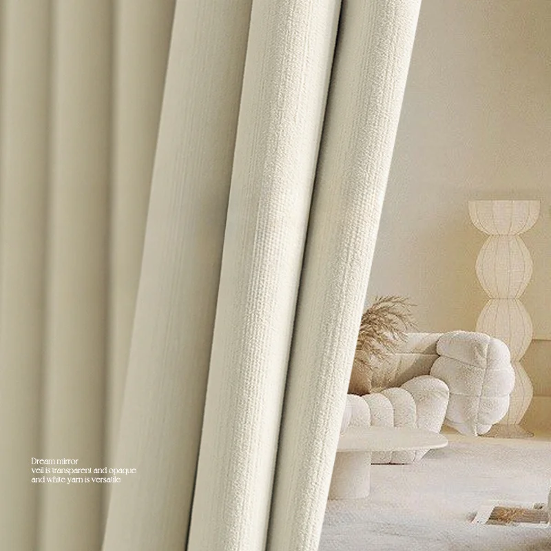 

French Light Luxury Curtains for Living Room Chenille Cream Velvet Curtain Bedroom High Shading Cortina Solid Color Drape Custom