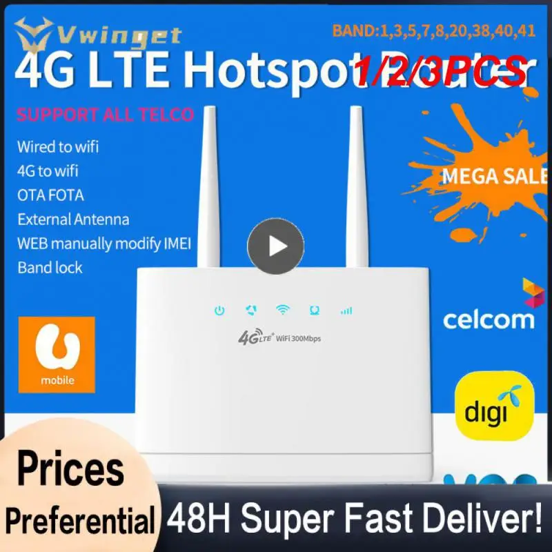 

1/2/3PCS WiFi Wireless Router Router Wireless Modem 300Mbps External Antennas with SIM Card Slot Internet Connection for Home