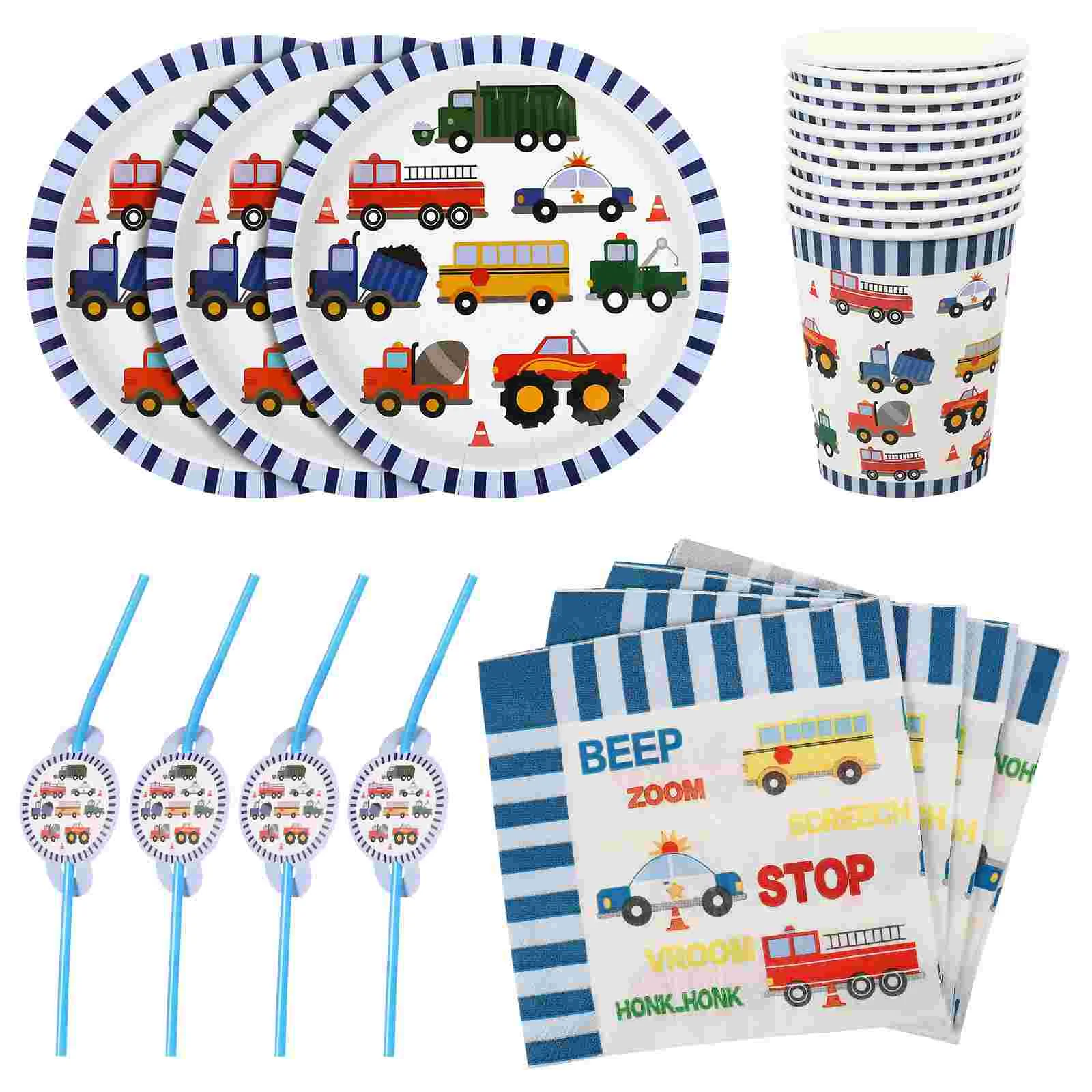 

Party Birthday Supplies Tableware Plates Set Decorations Train Construction Napkins Kidspaper Plate Boys Cutlery Dinnerware
