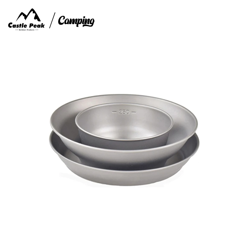 

Outdoor Pure Titanium Tableware Set Camping Picnicking Titanium Bowls Plates And Tableware Portable Multifunctional