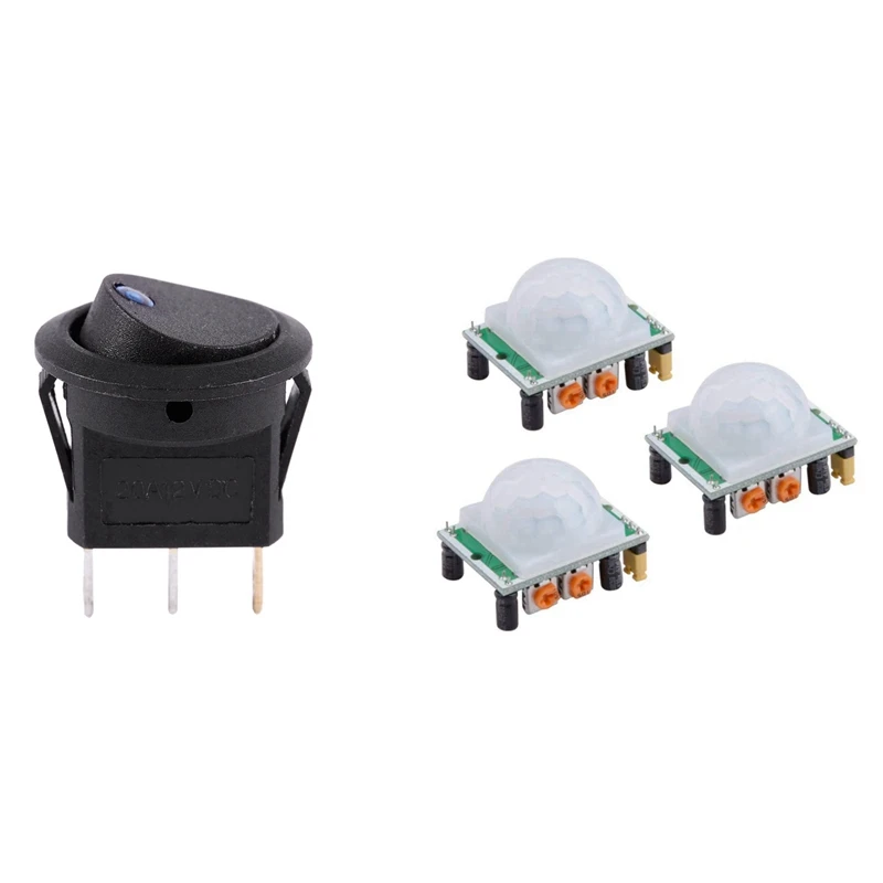 

1X 12V LED Inverter Rocking Rocker Switch & 3Pcs For HC-SR501 IR Pyroelectric Infrared PIR Motion Sensor Detector Module