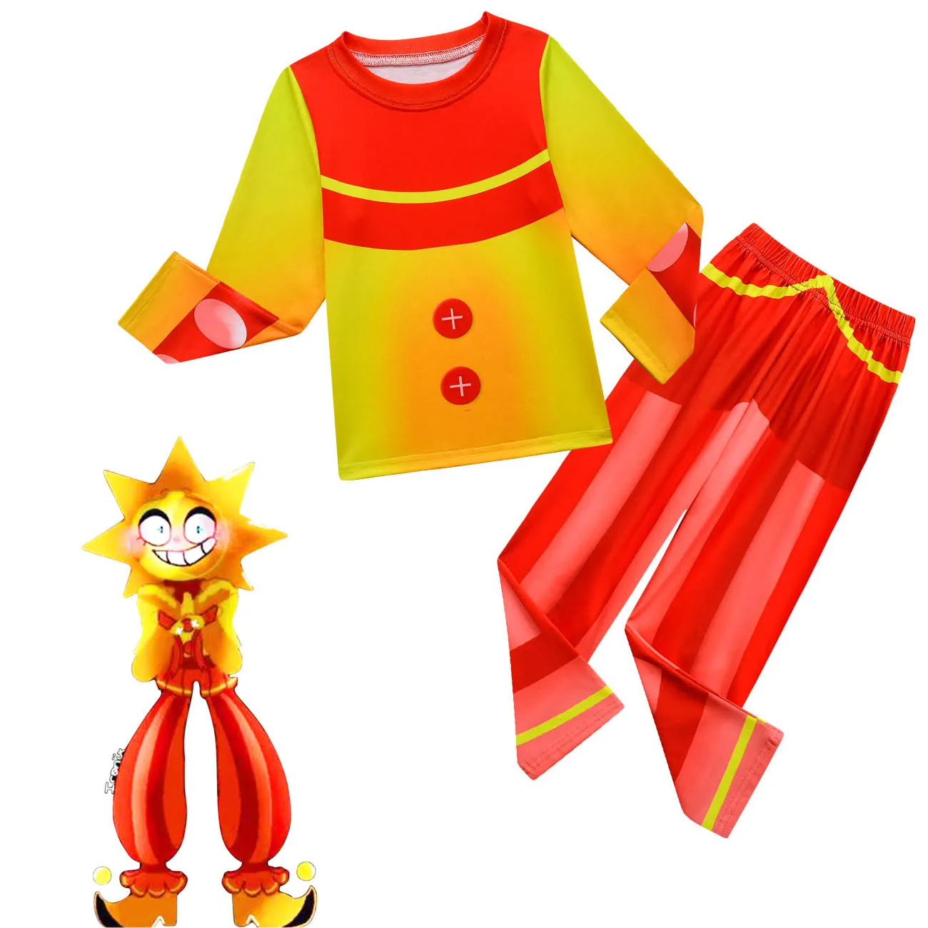2022 Kids Halloween Costume for Boys Girls Sundrop FNAF Sun Clown Tops+Pants 2pcs Sets Cosplay Anime Christmas Birthday Gift