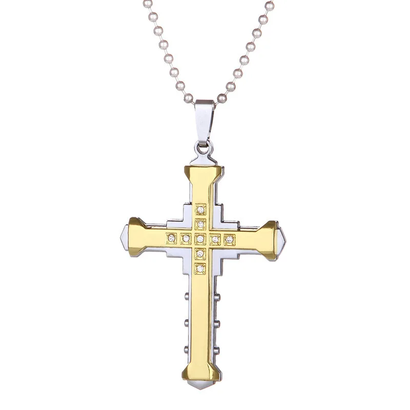 

Europe, America, Japan and South Korea Fashion Punk Jesus Cross Diamond Chain Male Titanium Steel Female Long Pendant