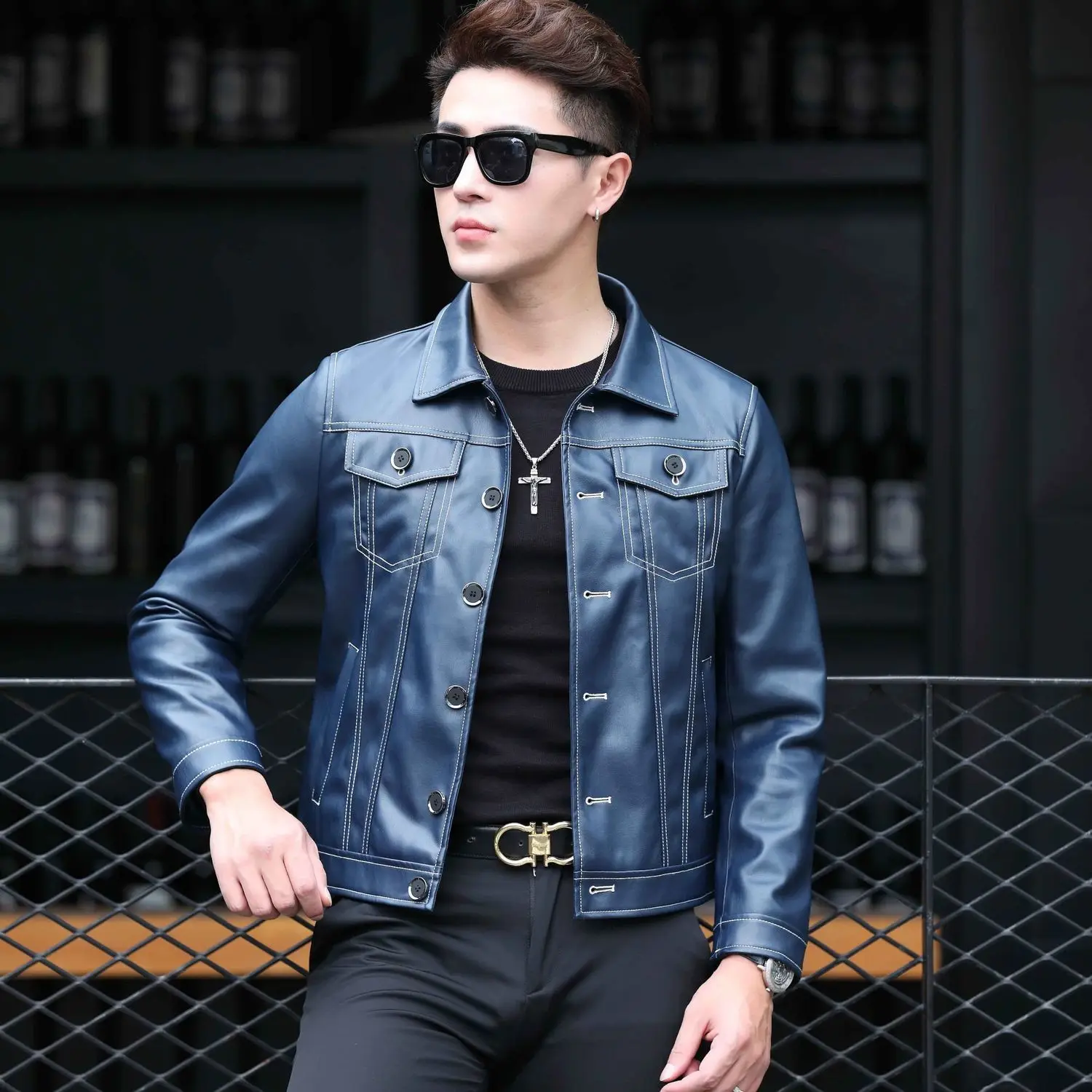 

2022 Men Spring Black Soft Faux Leather Jacket Men Hip Hop Jacket Leather Male Slim Street Wear Pockets Fashion Clothes Q23
