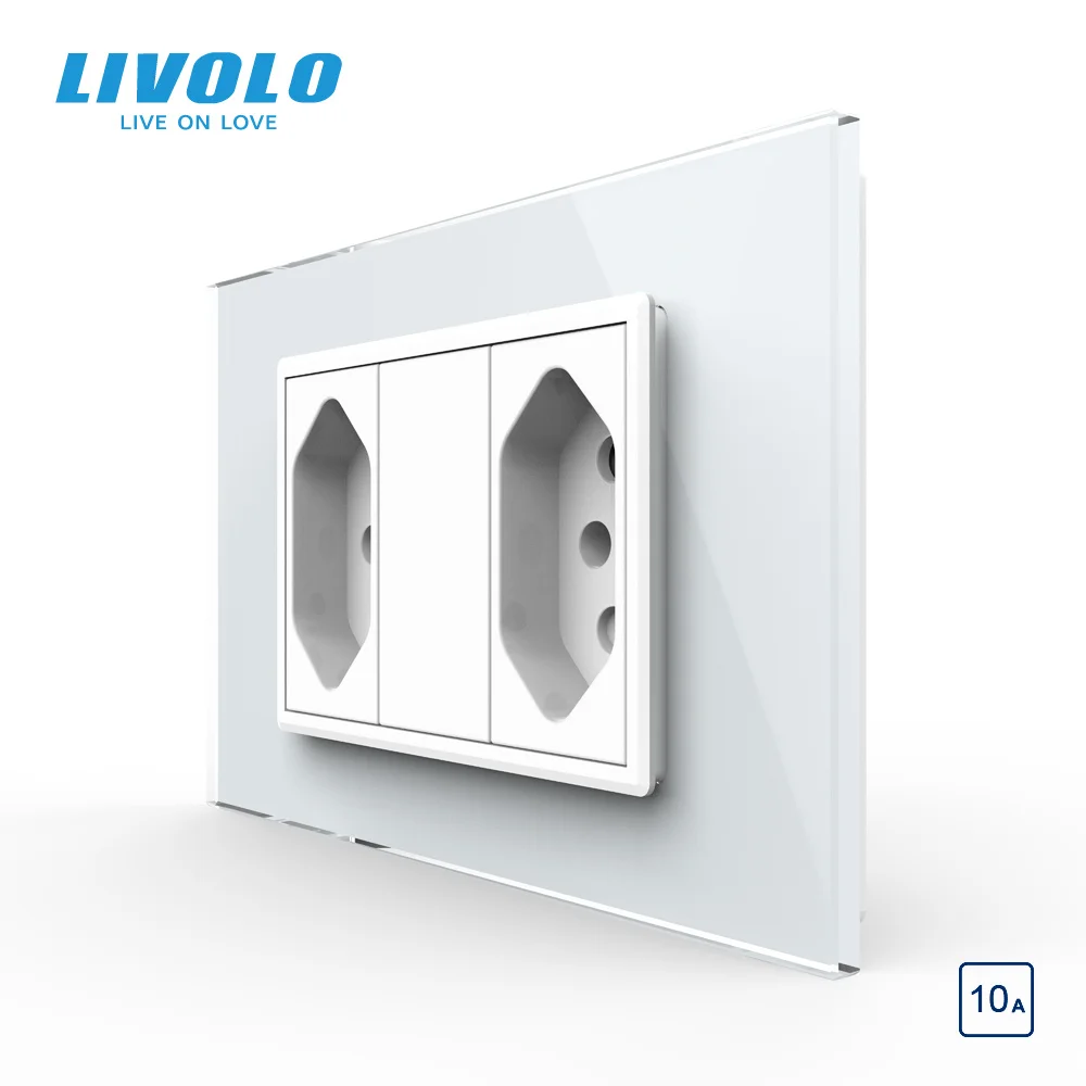 

Livolo Brazilian/Italian Standard 2gangs 3 Pins 10A Socket, Toughened Crystal Glass Panel Brazil Plug, C9C2CBR1-11/12