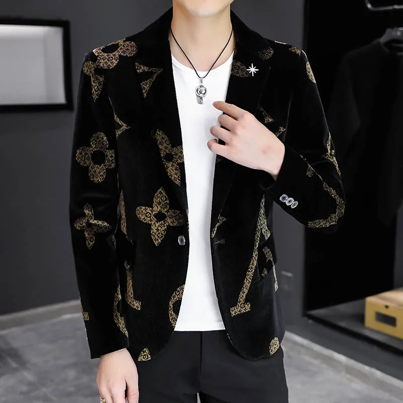 

HOO 2022 Autumn New Men's Casual Printed blazer Slim Fit All-Matching and Handsome blazer