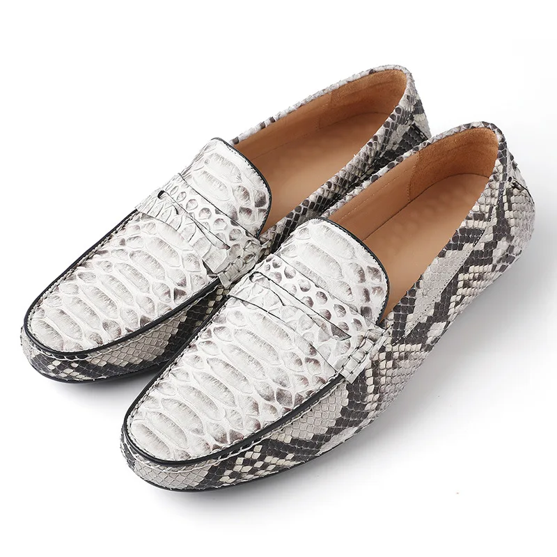

Туфли мужские из натуральной кожи, роскошные лоферы на шнуровке, без застежки, натуральная кожа, змеиная кожа, удобная повседневная обувь для вождения, ручная работа