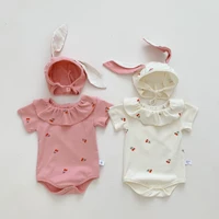 childrens clothing summer baby short sleeved cherry print bag fart romper newborn baby outing clothes